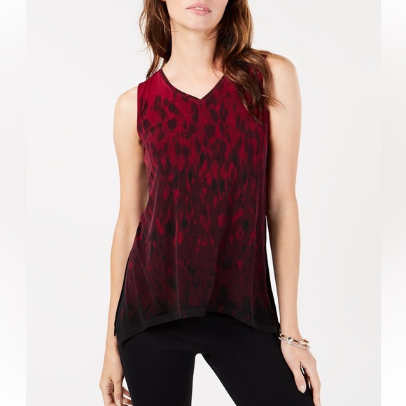 Alfani Tops - ALFANI Berry Jungle Ombre Handkerchief Hem V Neck Tank PS SP Petite Small $60
